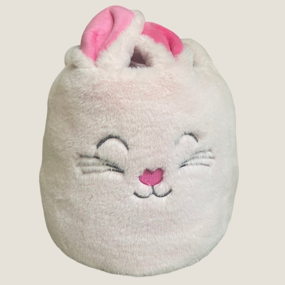Plush Cat Easter Bunny Basket Pink Ears Soft Egg Hunt Candy Tote 7”